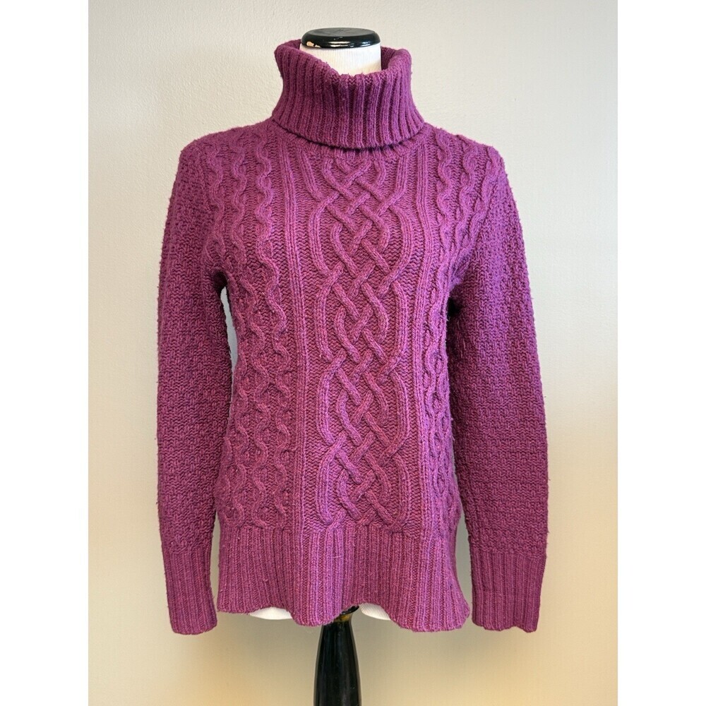 Eddie Bauer Cable Knit Turtleneck Sweater Lambswool Blend Medium